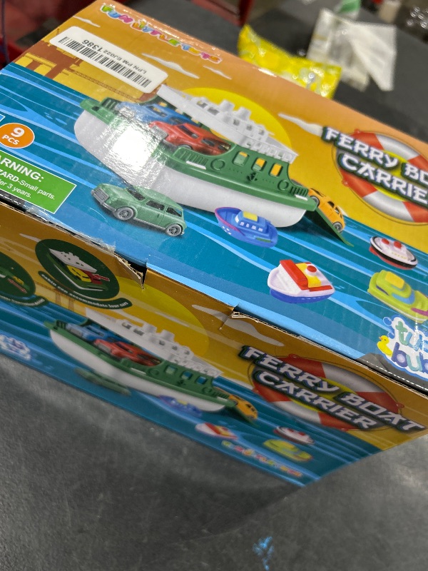 Photo 1 of Toy Boat Bath Toys for Toddlers with 4 Mini Car Toys and 4 Bath Boat Squirters, Kids Ferry Boat for Bathtub Bathroom Pool Beach Toys