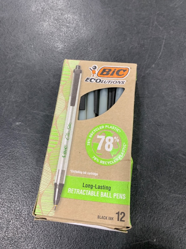 Photo 1 of BIC Ecolutions Clic Stic Black Ballpoint Pens, Medium Point (1.0mm), 12-Count Pack, Retractable Ball Point Pens Made from 78% Recycled Plastic
