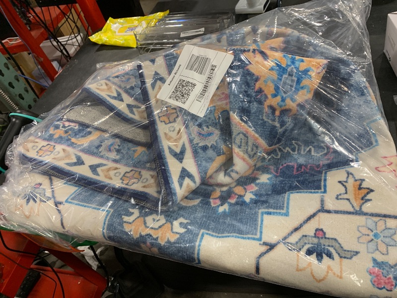 Photo 1 of Amearea Vintage Design Area Rugs for Living Room, 6x9 Machine Washable Floral Collection Traditional Bedroom Rug, Low Pile Cute Kids Room Print Carpet, No Slip Office Kitchen Home Decor, Blue