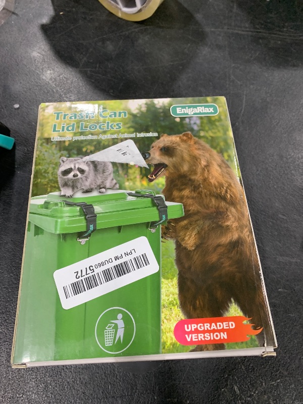 Photo 1 of EnigaRlax Trash Can Locks for Animals, Raccoon Bear Proof Trash Can Lock, Easy to Install, Long Lasting Strap Lid Garbage Can Lock for Out Door Garbage Can - 4PCS