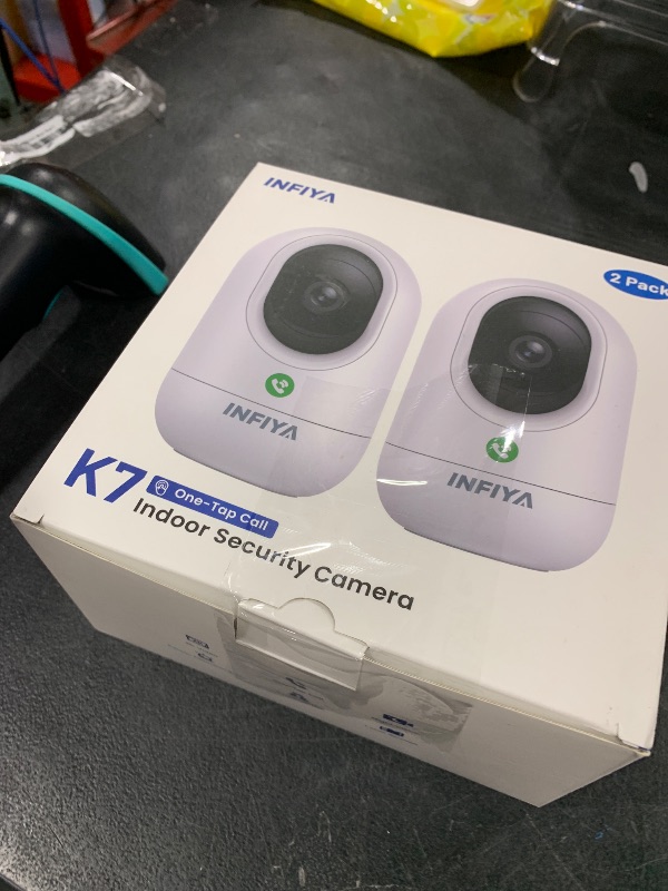 Photo 1 of INFIYA 2K Security Camera Indoor-360 Cameras for Home Security and One-Tap Call, Elderly/Cat/Baby/Nanny, Motion Alert, Intelligent Tracking, 2.4GHz WiFi Only, Work with Alexa/Google Home, K7 2Pack