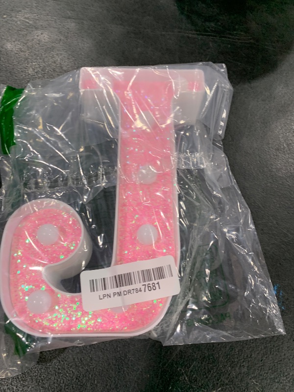Photo 1 of EUFONY LED Pink Glitter Marquee Light Up Letter J, Cool White Lights Alphabet Letters for Girls' Bedroom, Wall & Table Decor, Battery-Powered Letter Sign for Birthday Party, Wedding, Room Decorations