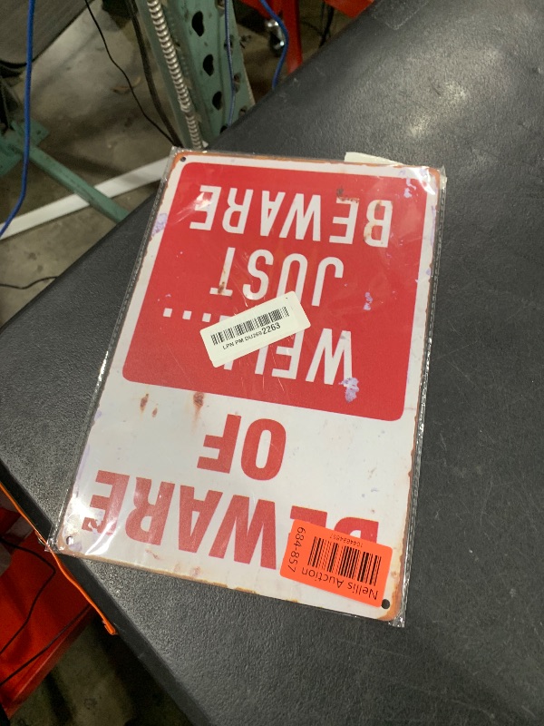 Photo 1 of dingleiever-BEWARE OF WELL JUST vintage Metal Sign garage signs for men home decor tin art decor drip tray