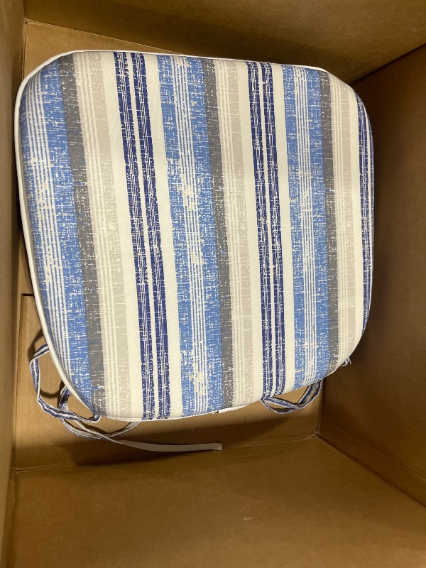 Photo 1 of LVTXIII Outdoor Seat Cushions Patio Chair Pads with Ties, All Weather Chair Cushions for Home Office and Patio Garden Furniture Decoration D16”xW17”, Set of 2, Stripe Layered Blue