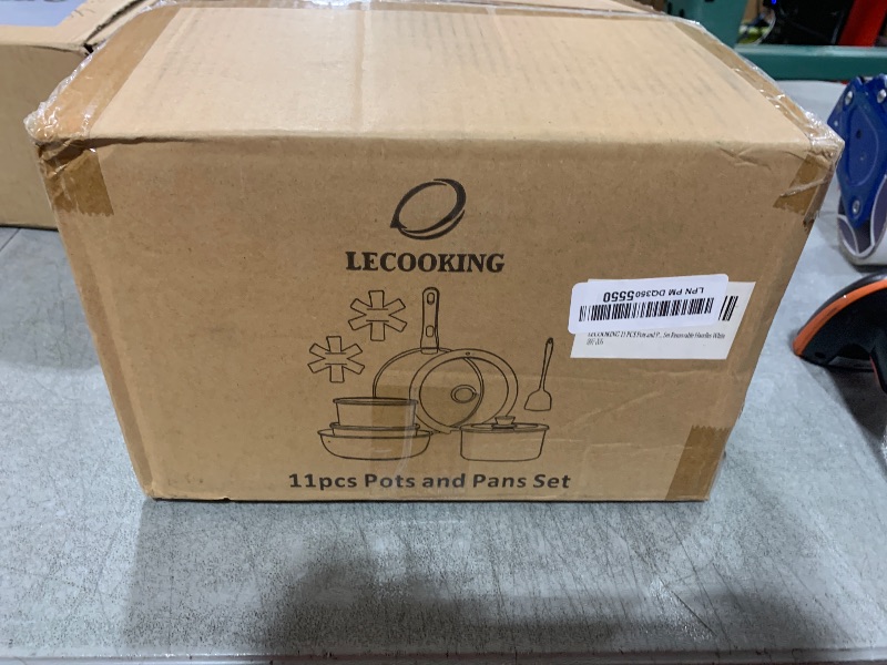 Photo 1 of LECOOKING 11 PCS Pots and Pans Set With Removable Handles White Non Stick Cookware Set, Induction&Gas Stove Compatible, Dishwasher Safe.