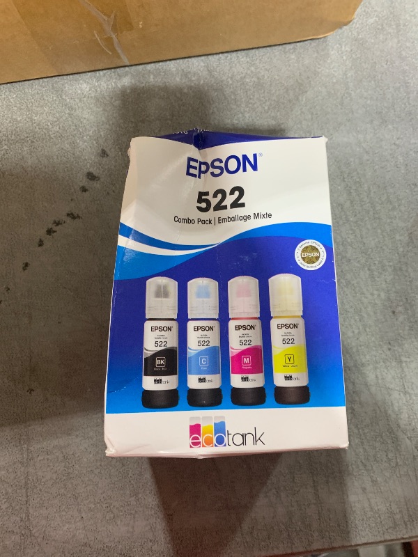 Photo 1 of Epson 522 EcoTank Ink Ultra-high Capacity Bottle Black & Color Combo Pack (T522120-BCS) Works with EcoTank ET-2720, ET-2800, ET-2803, ET-2840, ET-4700, ET-4800, ET-4810
