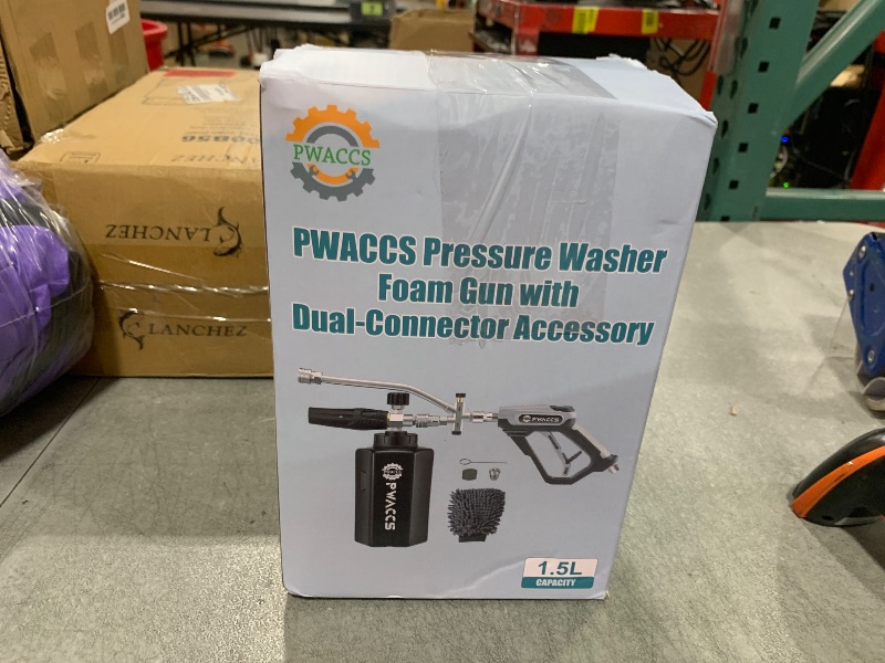 Photo 1 of PWACCS Pressure Washer Foam Gun with Dual Connector Accessory, Short Power Washer Gun Foam Cannon and Double Tip Attachment Car Wash Kit, 1/4" Quick Connector, M22 Male Inlet, 4000 PSI, 1.5 Liter