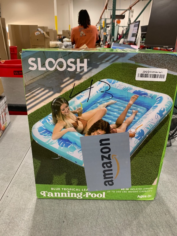 Photo 1 of SLOOSH Inflatable Tanning Pool Lounger Float, 85" x 57" Extra Large Pool Floats Adult with Pillow, 4 in 1 Suntan Tub Raft Floatie,Sunbathing Bed Lounge for Water Blow Up Ball Pit Party Gifts, XL-Blue