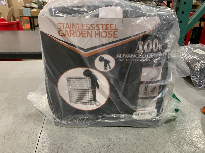 Photo 1 of Garden Hose Metal 100FT, Stainless Steel Heavy Duty Water Hose With 10 Function Nozzle, No-Kink, Tough & Flexible, Sturdy and Lightweight, Rust Proof for Yard, Outdoor, RV