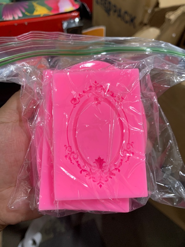 Photo 1 of Elsjoy 6 Pieces Picture Frame Silicone Fondant Molds, Pink Cake Mold Vintage Photo Frame Fondant Mold for Cake Decorating, Sugar, Chocolate, Butter, Baroque Style