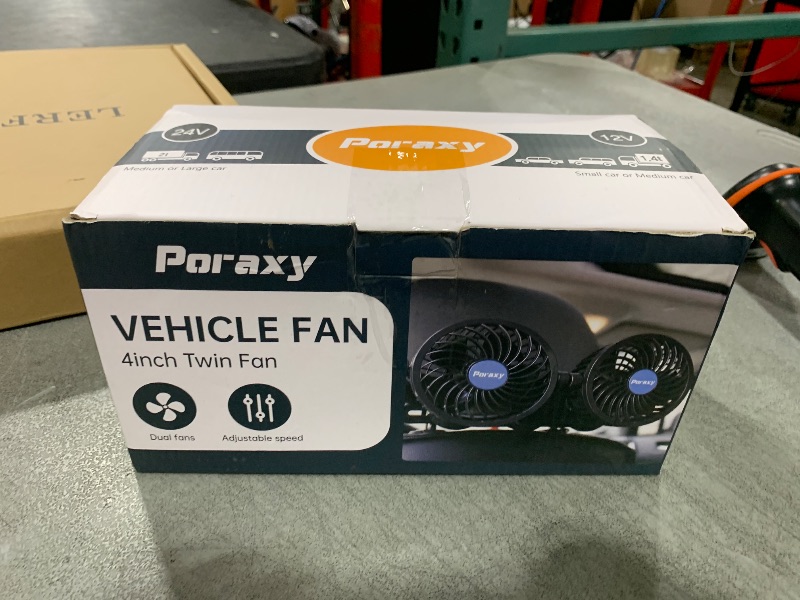 Photo 1 of Poraxy Car Fan, Dual Head Car Fans for Backseat for Kids, Headrest 360 Degree Rotatable Back Seat Stepless Speed Vehicles Rear Seat 12V Cooling Air Fan for Sedan SUV RV