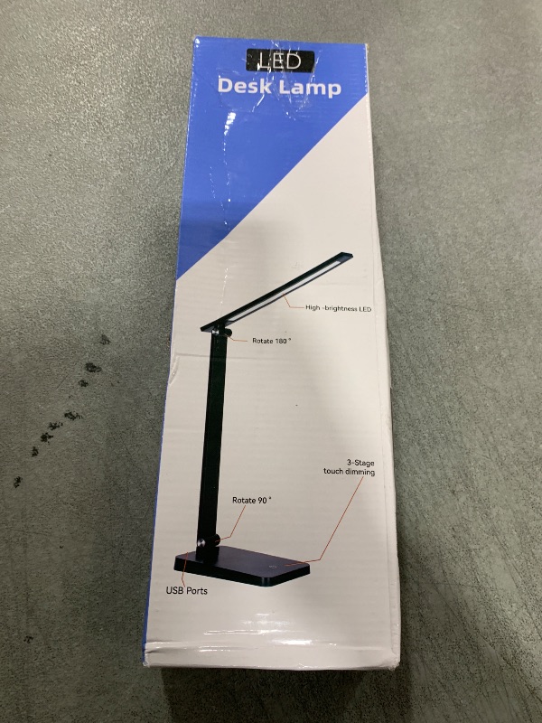 Photo 1 of LED Desk Lamp for Home Office, 3 Levels Dimmable Desk Light with USB Charging Port, Small Study Lamp, Reading Light for Table, Black, 5000K