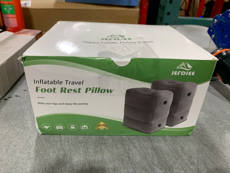 Photo 1 of JefDiee Inflatable Travel Foot Rest Pillow, Kids Airplane Bed, Adjustable 3 Layers Height Leg Rest Pillow, Adults Travel Essentials Great for Airplane, Office, Home, Trains, Cars (2 Pack-Dark Grey)