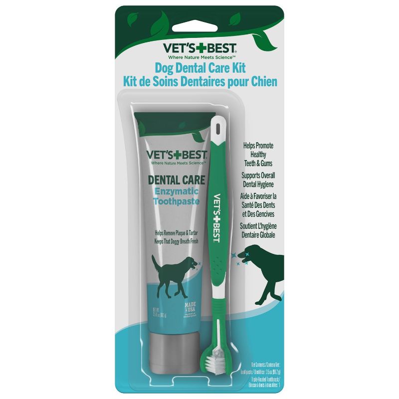 Photo 1 of Vet's Best Dog Toothpaste & Dog Toothbrush, Dental Kit, Plaque Remover for Teeth, Whitens Teeth, Freshens Canine Breath, Veterinarian Formula, Finger Toothbrush Included