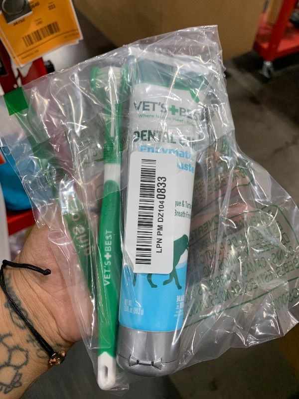 Photo 1 of Vet's Best Dog Toothpaste & Dog Toothbrush, Dental Kit, Plaque Remover for Teeth, Whitens Teeth, Freshens Canine Breath, Veterinarian Formula, Finger Toothbrush Included