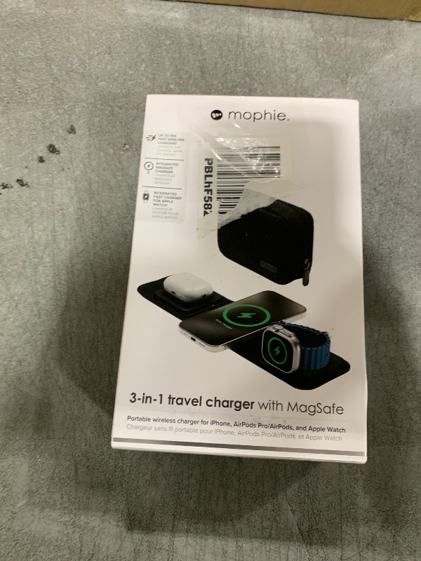 Photo 1 of Mophie 3-in-1 Travel Charger v2 with MagSafe - Portable Wireless Charging Hub, Compatible with Apple Devices, iPhone 16/15/14/13/12, Apple Watch Series 10 to 1 & Ultra, AirPods Pro/3rd Gen, Black