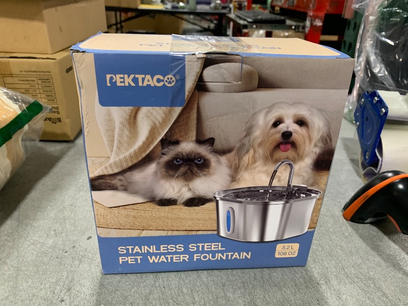 Photo 1 of PEKTACO Cat Water Fountain - 3.2L/108oz Stainless Steel Pet Water Drinking Fountain for Cats Indoor, Dog Water Fountain with Water Level Window