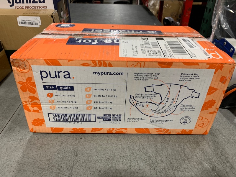 Photo 1 of Pura Hypoallergenic Diapers, Size 1 (4-11lbs), Newborn, Totally Chlorine Free, Wetness Indicator, Suitable for Sensitive Skin, Soft Organic Cotton Comfort, Overnight, 3 Packs of 32 (96 Baby Diapers)