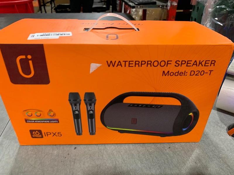 Photo 1 of HWWR Portable Bluetooth Speaker with 2 Wireless Microphones, IPX5 Waterproof Speakers with Deep Bass & LED Lights, Loud Stereo Portable Speaker for Outdoor Indoor Home Parties Hiking Camping