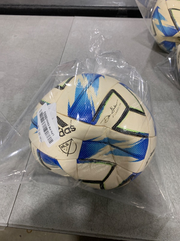 Photo 1 of adidas Unisex-Adult MLS Training Soccer Ball,White/Green/Glory Blue/Solar Blue,5