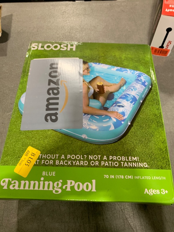 Photo 1 of SLOOSH Inflatable Tanning Pool Lounger Float, 70" x 46" Pool Floats Adult with Pillow, 4 in 1 Suntan Tub Raft Floatie,Sunbathing Bed Lounge for Water Blow Up Kids Ball Pit Party Gifts, L-Blue
