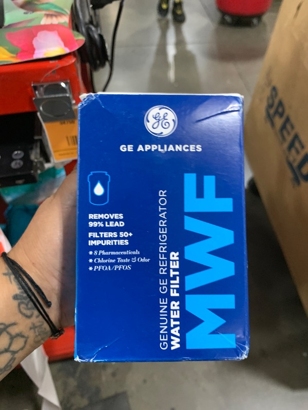 Photo 1 of GE MWF Refrigerator Water Filter, Genuine Replacement Filter, Certified to Reduce Lead, Sulfur, and 50+ Other Impurities, Replace Every 6 Months for Best Results, Pack of 1