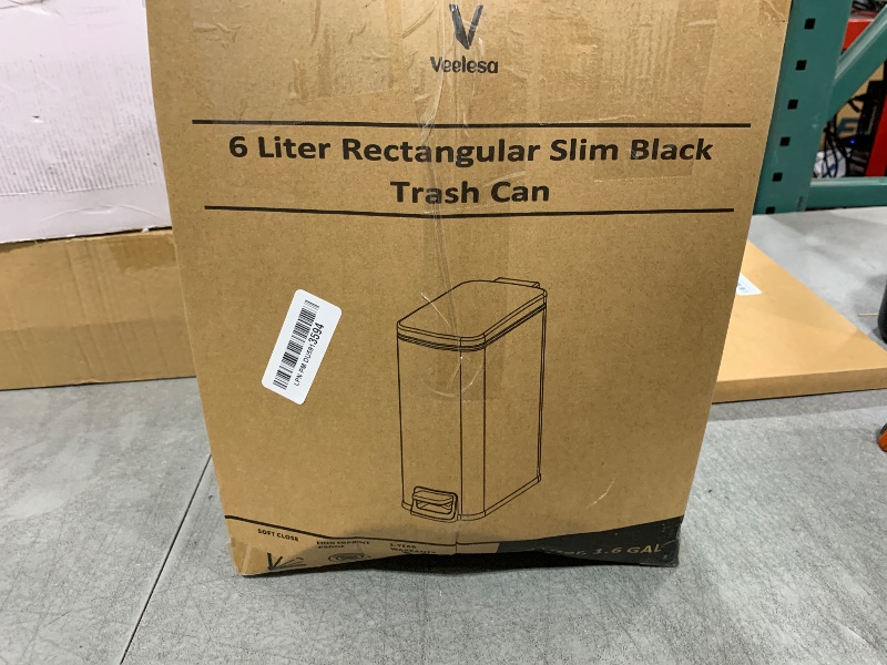 Photo 1 of Veelesa Slim Bathroom Trash Can with Lid Soft Close, 1.6 Gallon Stainless Steel Garbage Can with Removable Inner Bucket, Durable Step Pedal, Small Trash Bins for Toilet, Bedroom, Kitchen, Office
