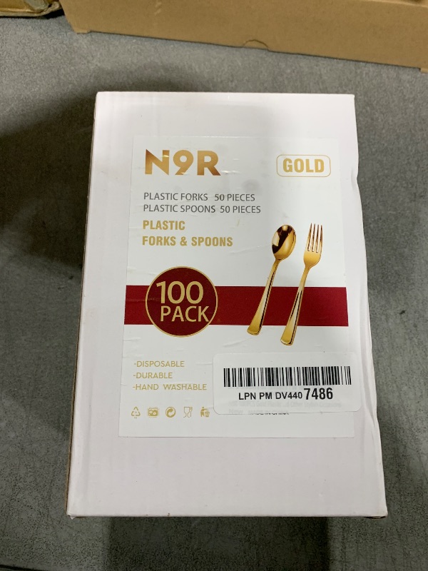Photo 1 of N9R 100pcs Gold Plastic Silverware, 50Pcs Gold Spoons and 50Pcs Forks Set, Heavy Duty Catering Cutlery for Parties, Dinners, Weddings