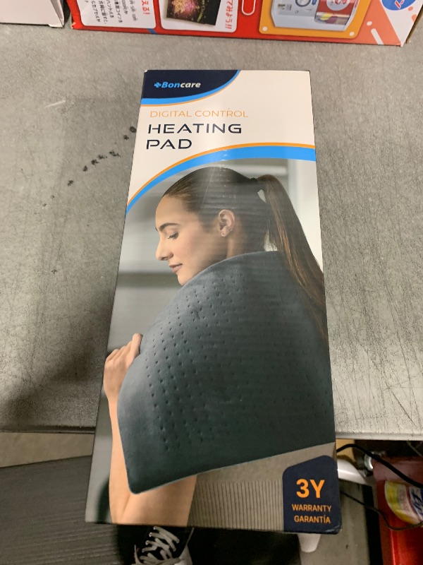 Photo 1 of Boncare® LCD Digital Control 12” x 24” Heating Pad for Back Pain Relief and Cramps with Auto Shut off Large Size 6 Temperature Settings 6 Timers Super Soft Velvet Moist / Dry Hot Heat Pad (Dark Gray)