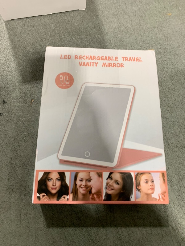 Photo 1 of Dec.Metu Travel Mirror with Lights Makeup Mirror Touch Screen 3 Colors Light 72 LEDs Rechargeable, 2000mHA 7.9x5.3-Inch Desk Compact Mirror White
