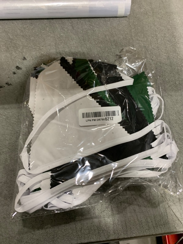 Photo 1 of 32Ft Green White Black Party Decorations Green Black Fabric Triangle Banner Flag Pennant Bunting Garland Streamers for Graduation Gaming Birthday Soccer Halloween Wedding Outdoor Garden Decorations