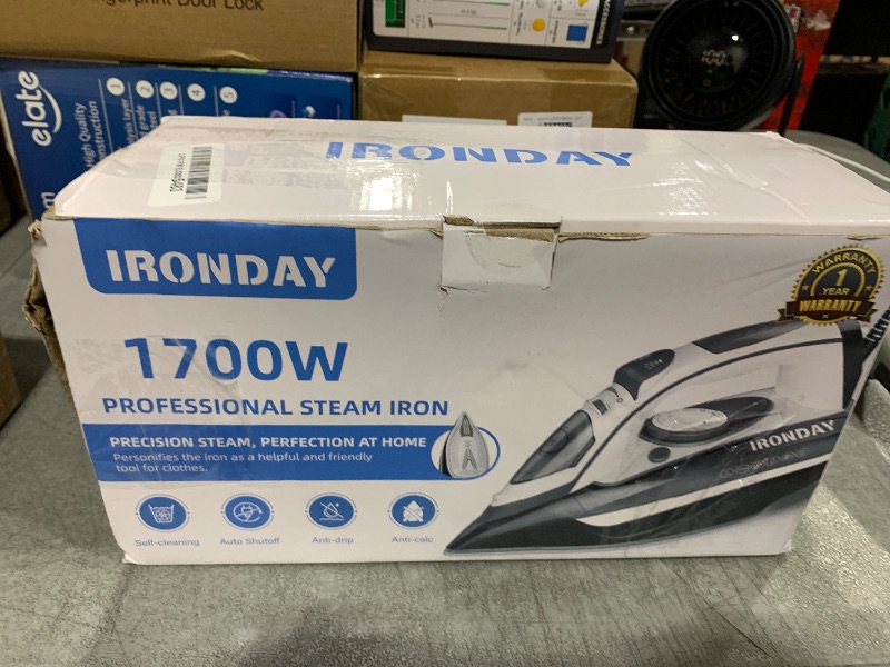 Photo 1 of IRONDAY Steam Iron for Clothes Rapid Heating, 1700W Iron with Non-Stick Ceramic Soleplate, 3-Way Auto-Off, Burst of Steam, Self-Cleaning, 14.07oz Water Tank Ironing Clothes for Home, Grey