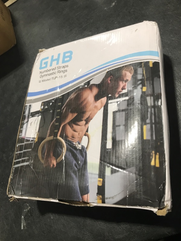 Photo 1 of GHB Gymnastic Rings Wooden Gym Rings 1.25" Olympic Rings Adjustable Straps Pull Up Rings Sets for Workout Bodyweight Fitness Training