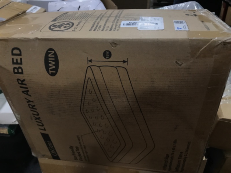 Photo 1 of OhGeni Twin Air Mattress with Built in Pump for Guest, 18in Tall Colchon Inflables Blow Up Air Bed with Carrying Bag for Camping, Raised Elevated Double Airbed, Foldable & Portable Air Mattress, Black