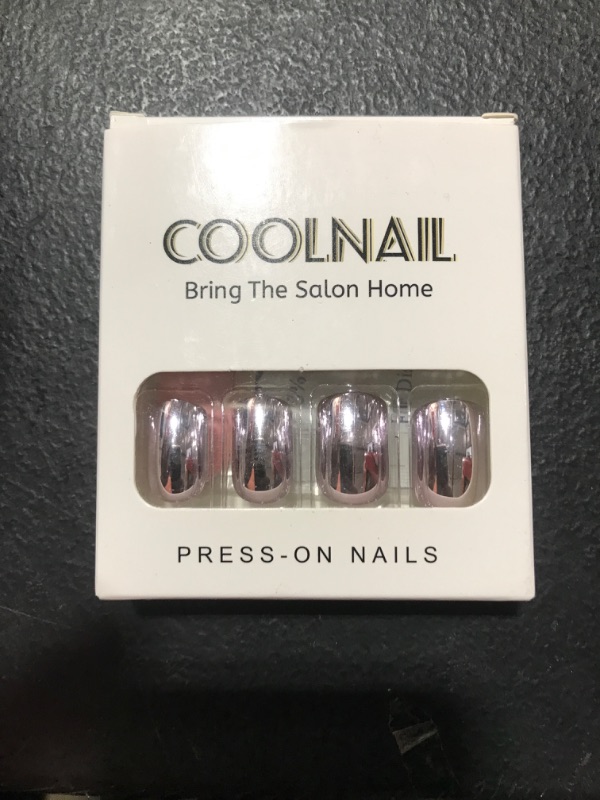 Photo 1 of Coolnail Shiny Punk Style Metallic Light Purple False Fake Nails Metal Plating Acrylic Short Reflective Mirror Press on Nail Art Tips
