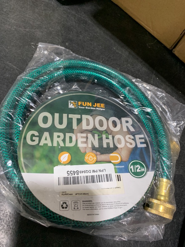 Photo 1 of FUNJEE 4FT PVC Garden Hose: LeakProof and Durable with 1/2" GHT Brass Fittings for Outdoor Watering and Lawn Sprinkling - Ideal for Homeowners and DIY Enthusiasts