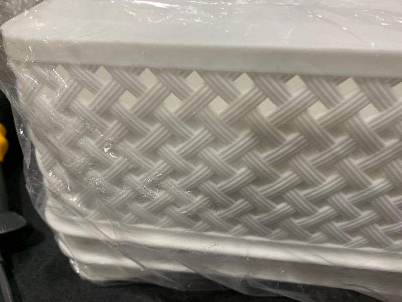 Photo 1 of MaxGear 3 Pack Plastic Storage Bins, White Medium Size, Polypropylene Material, Lacquered Finish