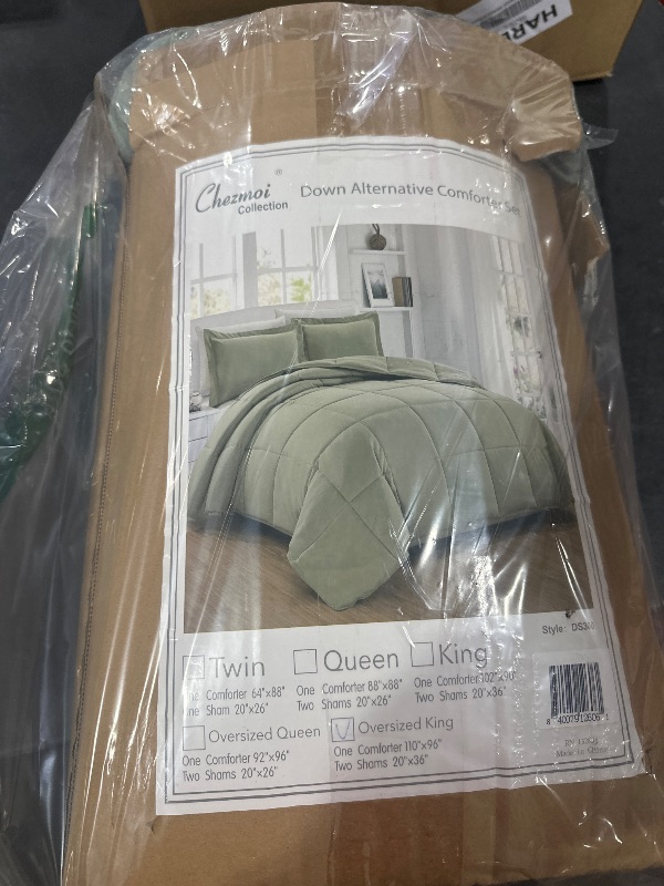Photo 1 of Chezmoi Collection 3-Piece Down Alternative Comforter Set (Oversized King, Sage)