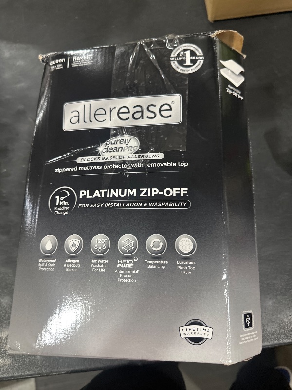 Photo 1 of AllerEase Platinum Zip-Off Top Waterproof Mattress Protector Queen Size 360 Degree Zipper Allergen Barrier Temperature Balancing Luxurious Plush Top Separately Machine Washable Mattress Cover (White)
