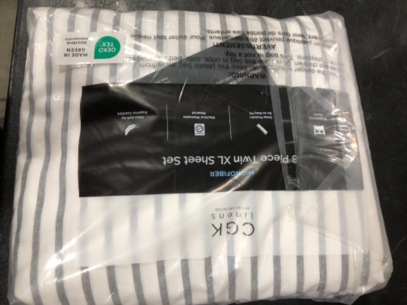 Photo 1 of Twin XL Size 3 Piece Sheet Set - Comfy Breathable & Cooling Bed Sheets Set - Hotel Luxury Bedding for Women, Men, Kids, Teens, Boys & Girls - Deep Pockets and Wrinkle Free - Oeko-Tex - Grey Stripes 2