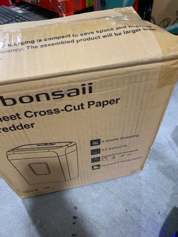 Photo 1 of Bonsaii Paper Shredder for Home Use, 3.4 Gal Wastebasket, 6 Sheet Crosscut Paper Credit Cards, Staples, and Clips Shredder for Home Office Use, Portable Handle Design (C237-B New Version)