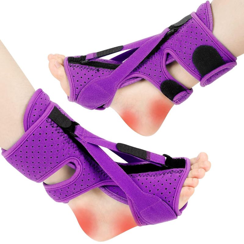 Photo 1 of ANSUSIC Plantar Fasciitis Night Splint-Adjustable Planter Facetious Relief Brace,Plantar Fasciitis Relief Women Men Straps(Purple-1)