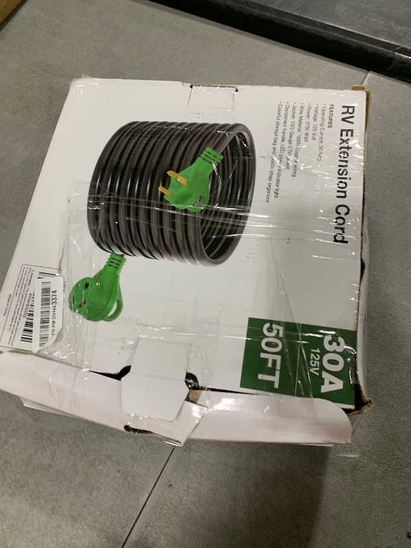 Photo 1 of RVGUARD 30 Amp 50 Foot RV Extension Cord, Heavy Duty 10/3 Gauge STW Cord with LED Power Indicator and Cord Organizer, TT-30P/R Standard Plug, Green, ETL Listed