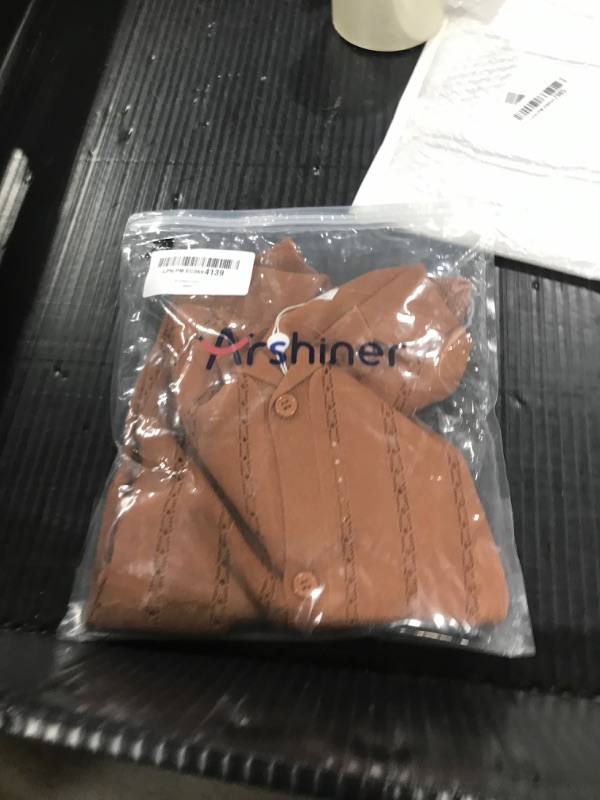 Photo 1 of Arshiner Boys Knit Shirts Short Sleeve Button Down Shirt Vintage Fashion Casual Summer Beach Shirts for Kids 5-13 Years Brown