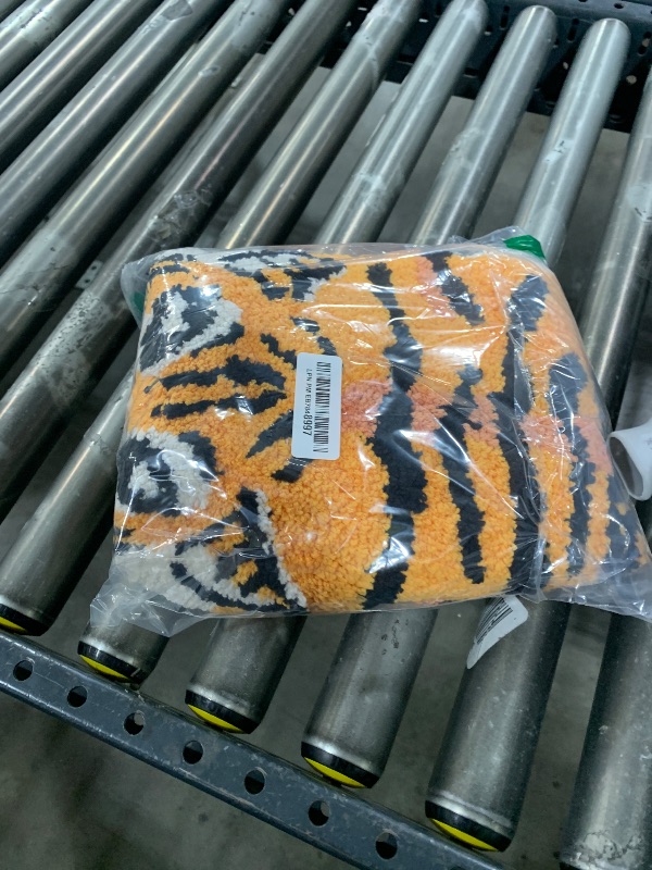 Photo 1 of Tiger Print Rug Animal Printed Small Area Rugs Faux Cowhide Skin Leather Nonslip Personalized Bath Carpet Cartoon Rug Bedroom Office Living Room Floor Mat 2.6x1.8Ft/32.2inx21.4in