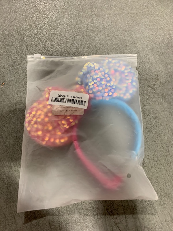 Photo 1 of PAITTY Pearl Mouse Ears Bow Headbands for Girls Kids Sparkle Hair Band Ear Headband Party Princess Trip Cosplay Costume Decor (Pink Blue Sequin)