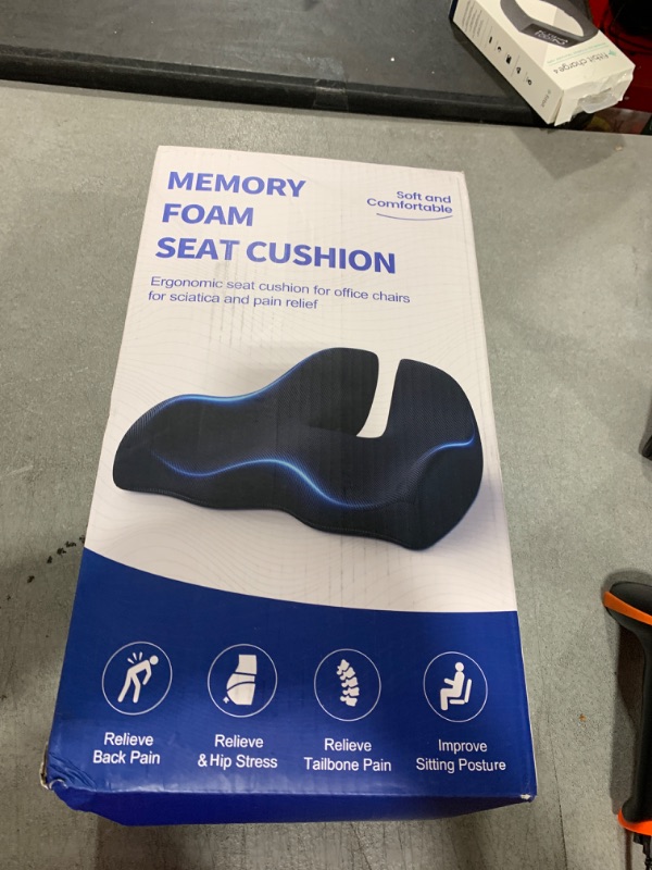 Photo 1 of Extra Large Memory Seat Cushion for Office Chair Pressure Relief Sciatica & Tailbone Pain Relief Memory Foam Firm Coccyx Pad for Long Sitting, for Office Chair, Gaming Chair and Car Seat, Black