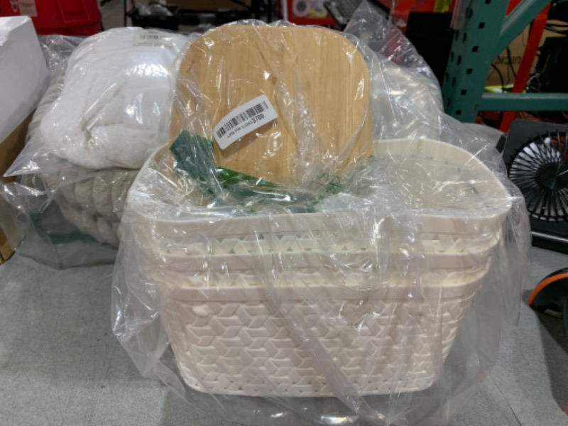 Photo 1 of Anysig Plastic Storage Bins with Bamboo Lids 4 Packs - Pantry Organization and Storage Containers Storage Baskets: Stackable Storage Bins for Shelves Drawers Closet Office 11.9 x 7.7 x 6.3 inch
