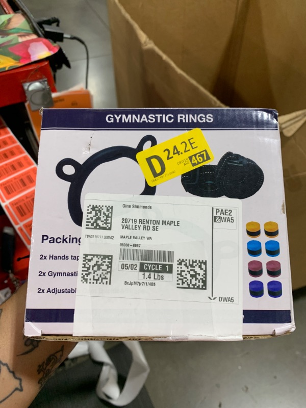 Photo 1 of EXQ Home Kids Gymnastic Rings Pull up Rings for Chlidren Exercise,Indoor Gym Ring,Kids Gymnastics Rings with Adjustable Straps,Load Bearing 220lb,Blue Hands Tape (NO Bar)