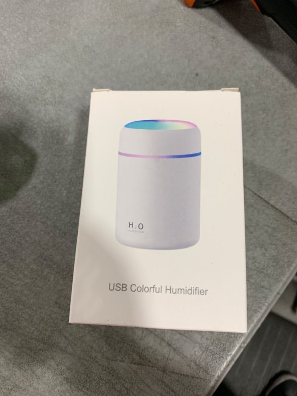 Photo 1 of Portable Mini Humidifier, Colorful, Cool Mist, USB Powered. Perfect for Bedroom, Office & Car (300ml, White)
